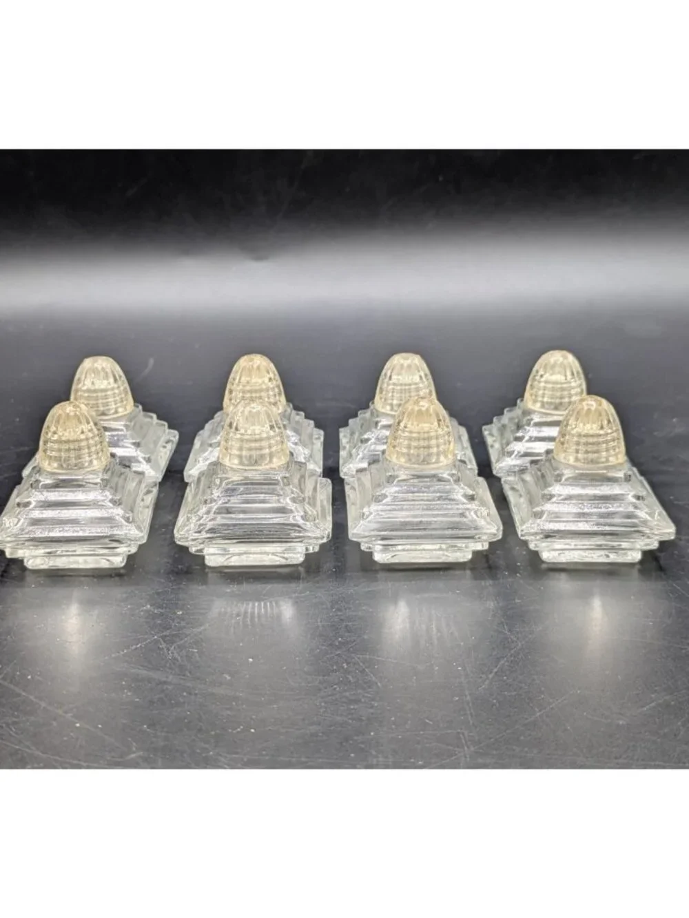 Vintage Art Deco Glass Pyramid Individual Salt Pepper Shakers Set of 8